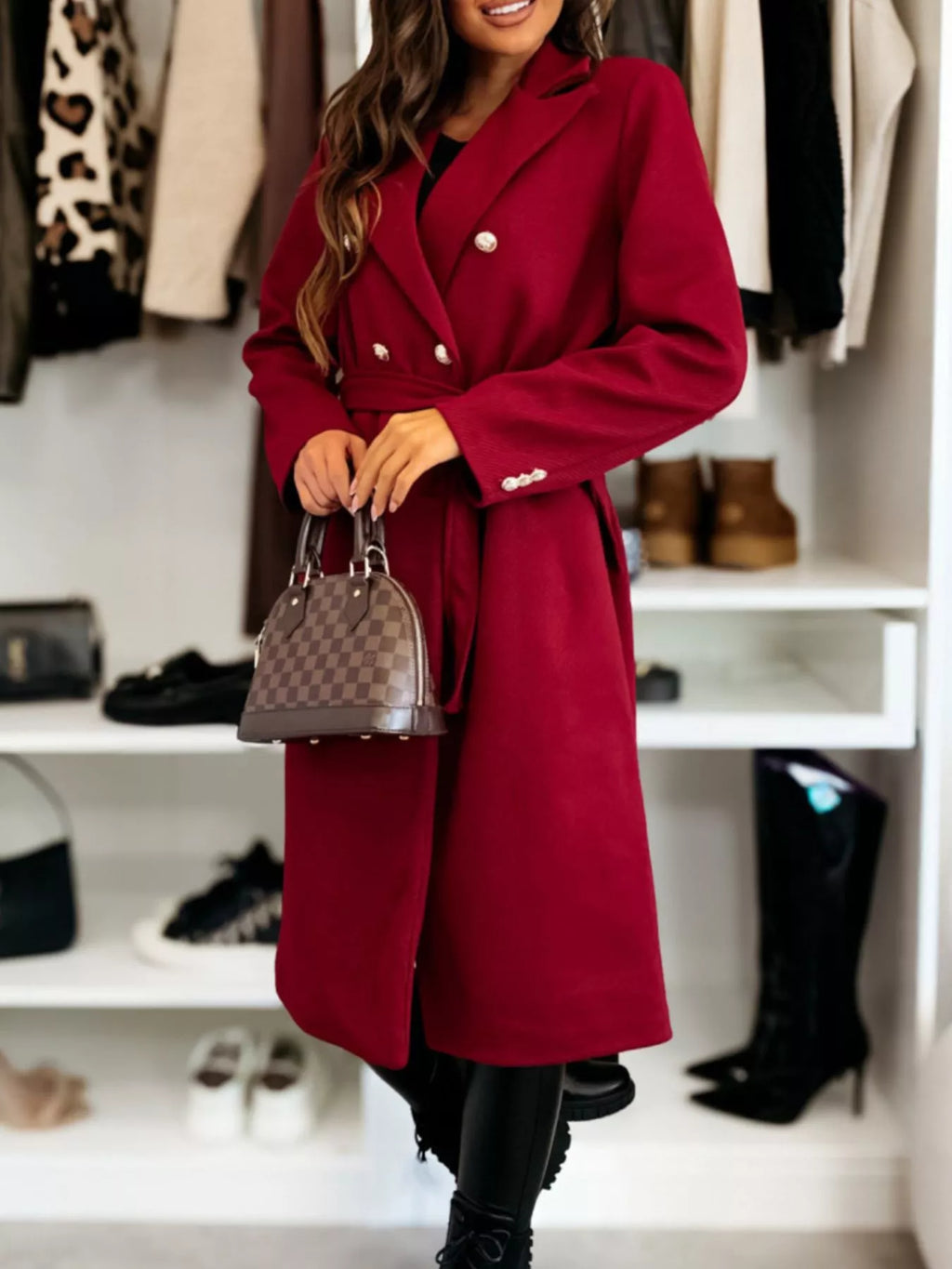 Double-Breasted Tie Waist Overcoat