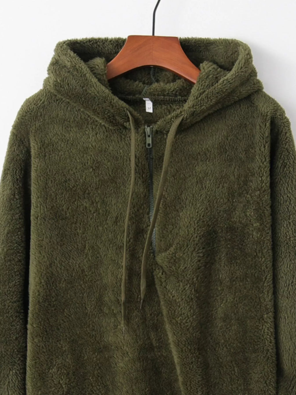 Full Size Half Zip Drawstring Fleece Hoodie Plus Size