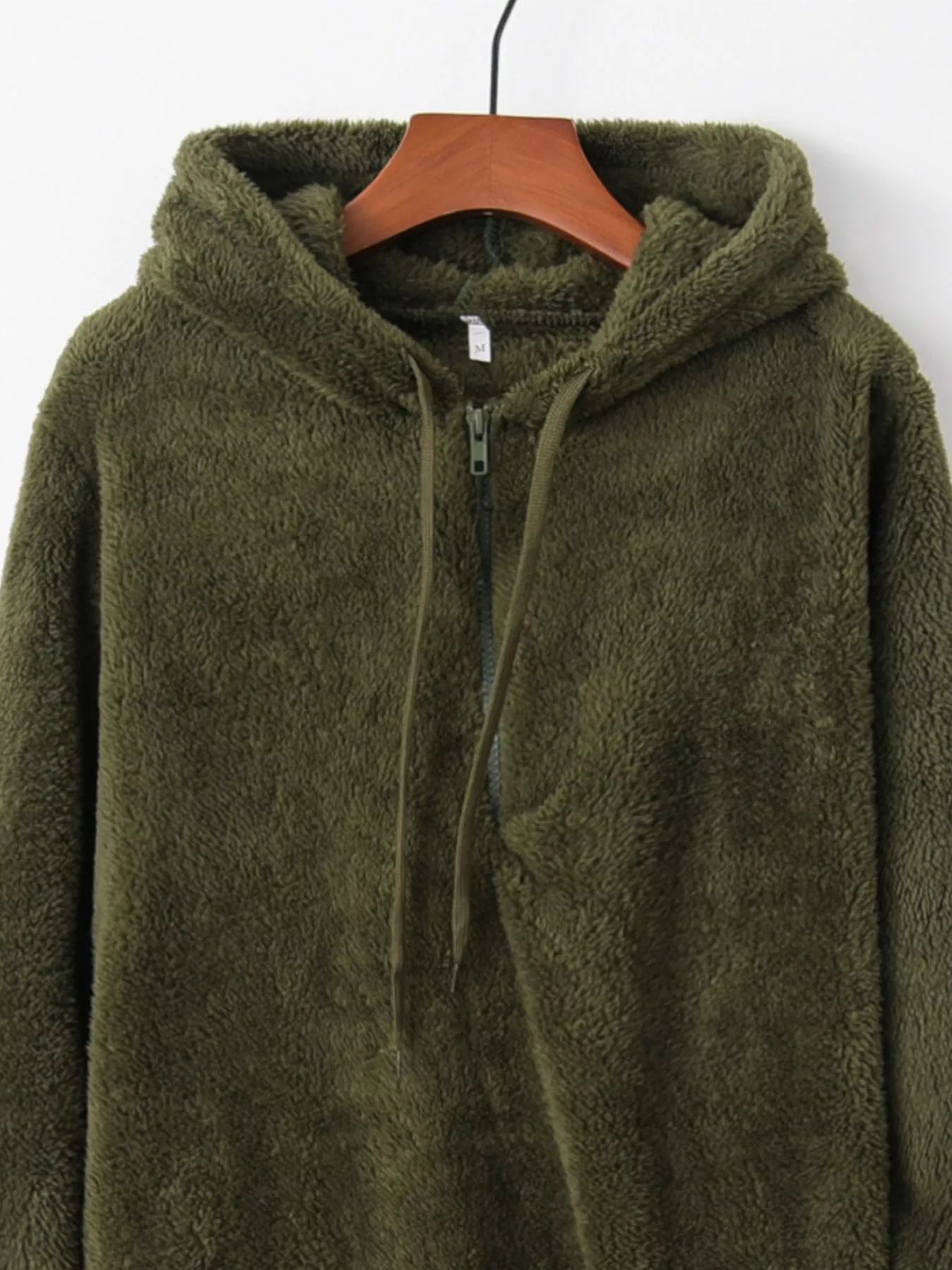 Full Size Half Zip Drawstring Fleece Hoodie Plus Size