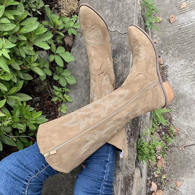 Point Toe Block Heels Boots