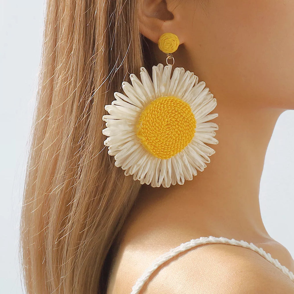 Sunflower Rattan Dangle Earrings