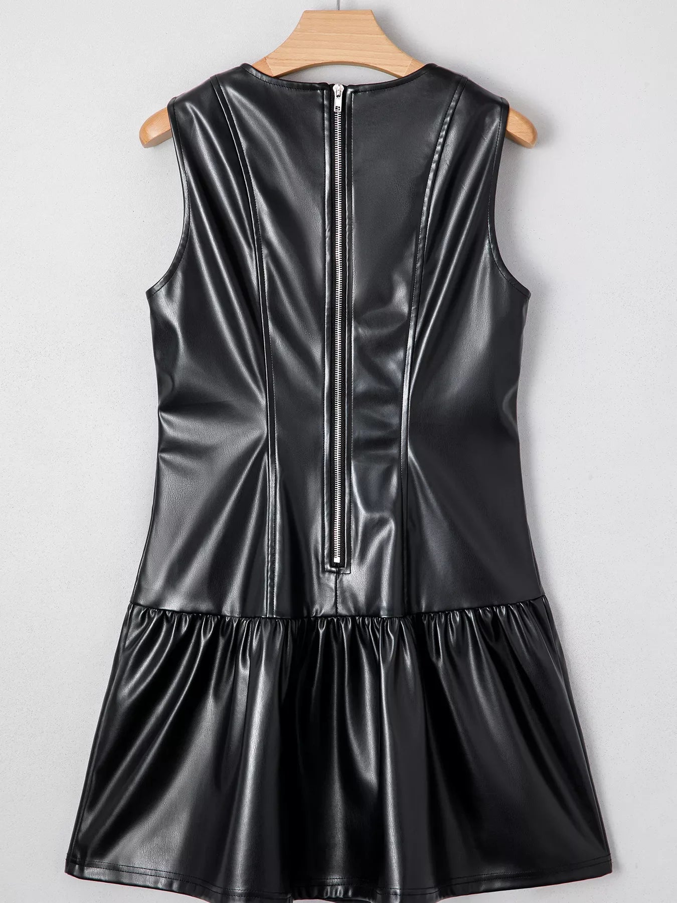 Faux Leather Ruffle Hem Sleeveless Mini Dress