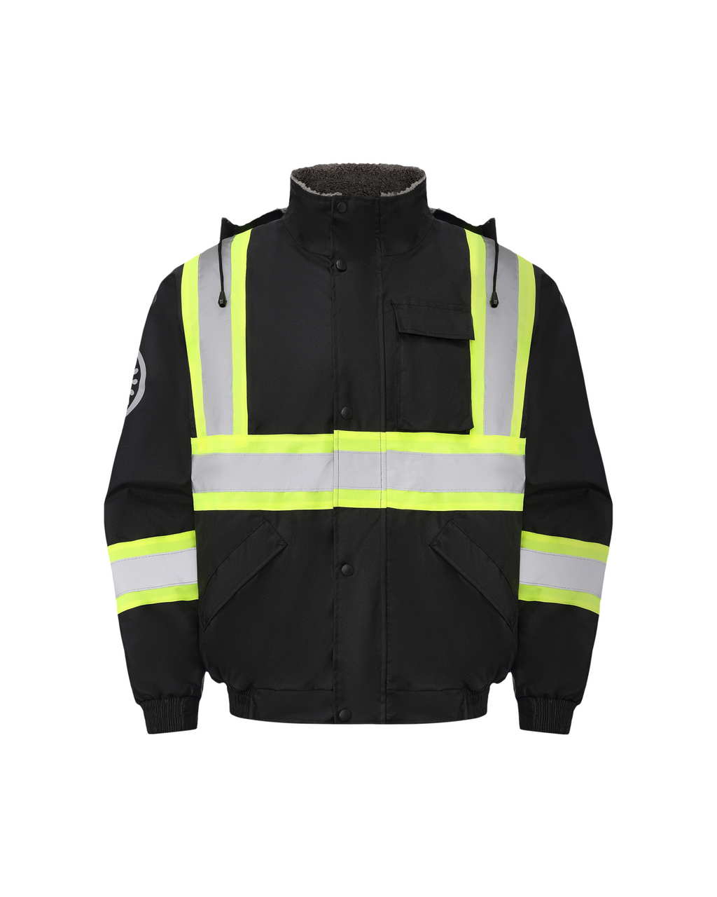 Kiwi High Visibility Hooded & Sherpa Lined ANSI/ISEA 107-2020 Reflector Contrast Trimmed Water Resistant Black Safety Jacket [71200]