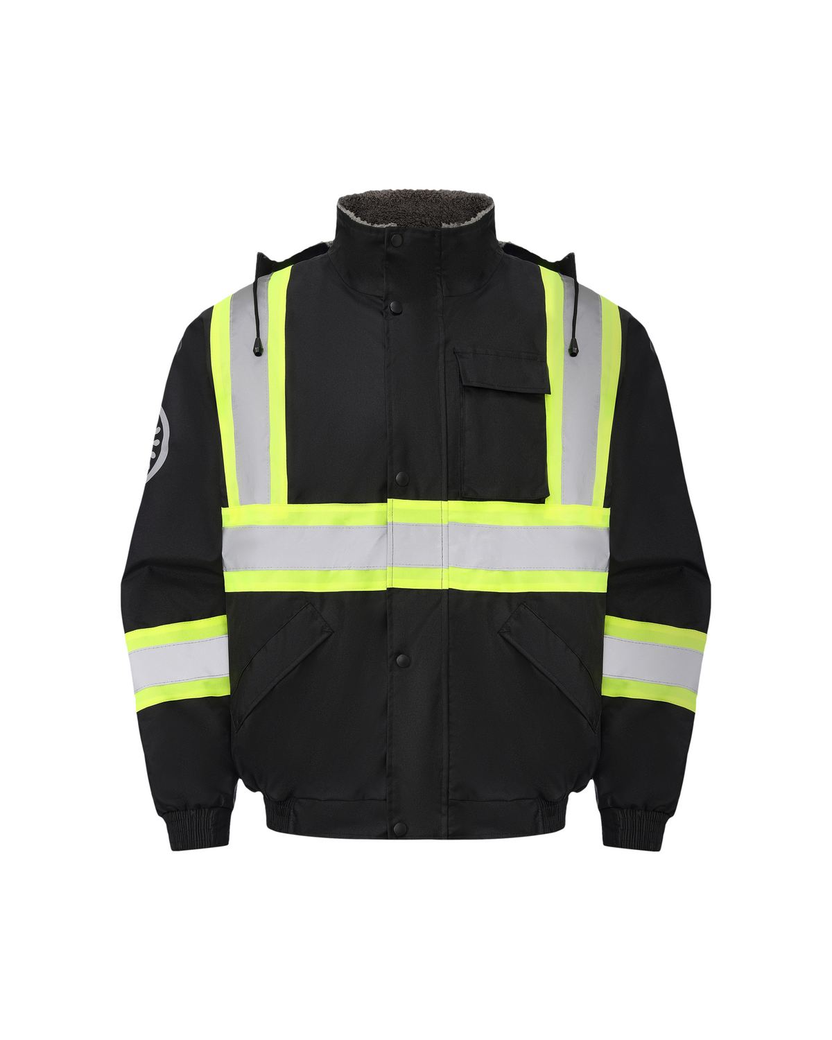 Kiwi High Visibility Hooded & Sherpa Lined ANSI/ISEA 107-2020 Reflector Contrast Trimmed Water Resistant Black Safety Jacket [71200]