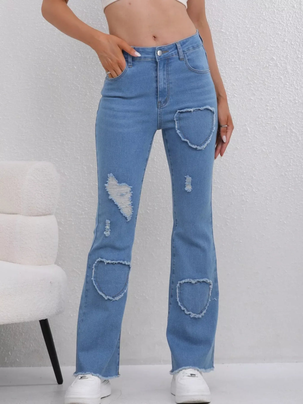 Heart Distressed Flare Jeans