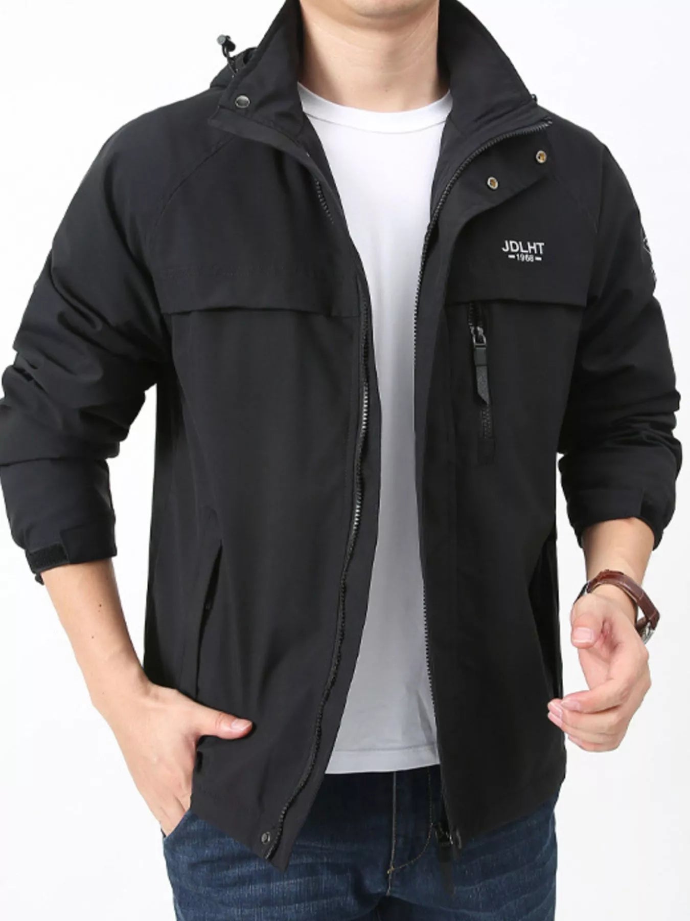 Men's Plus Size Zip Up Windproof Hooded Jacket