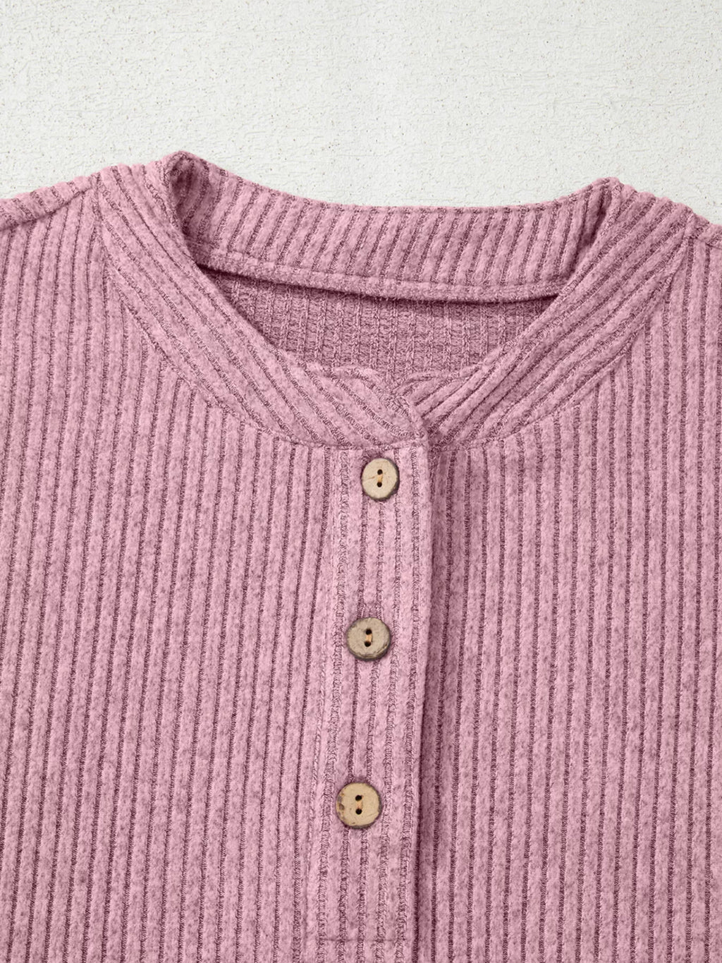 Ribbed Texture Drop Shoulder Henley Top