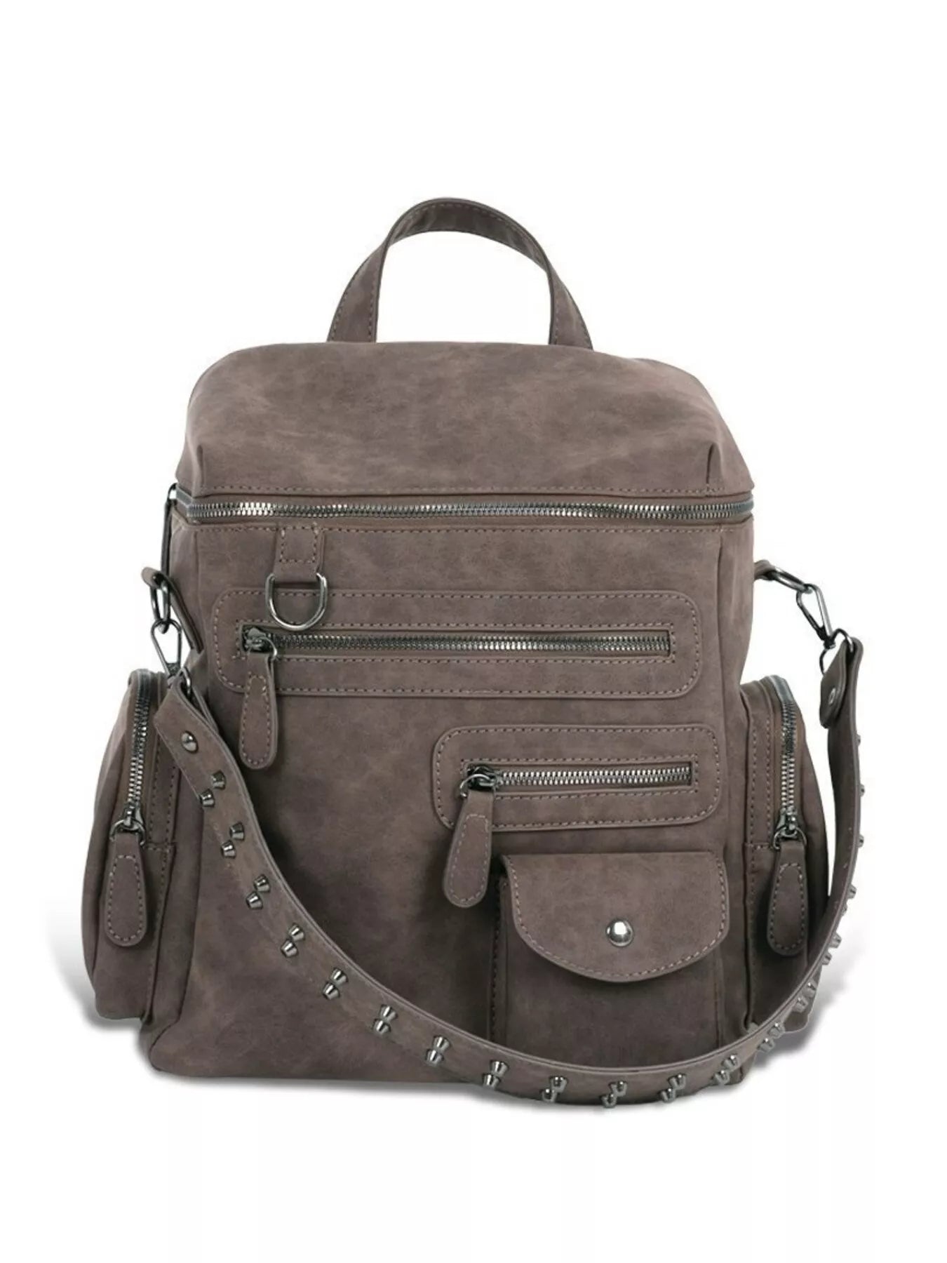 Multi-Pocket Studded Convertible Backpack Bag