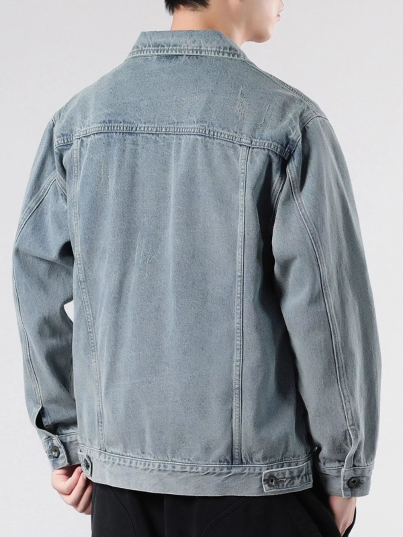 Men's Plus Size Vintage Wash Button Up Denim Jacket