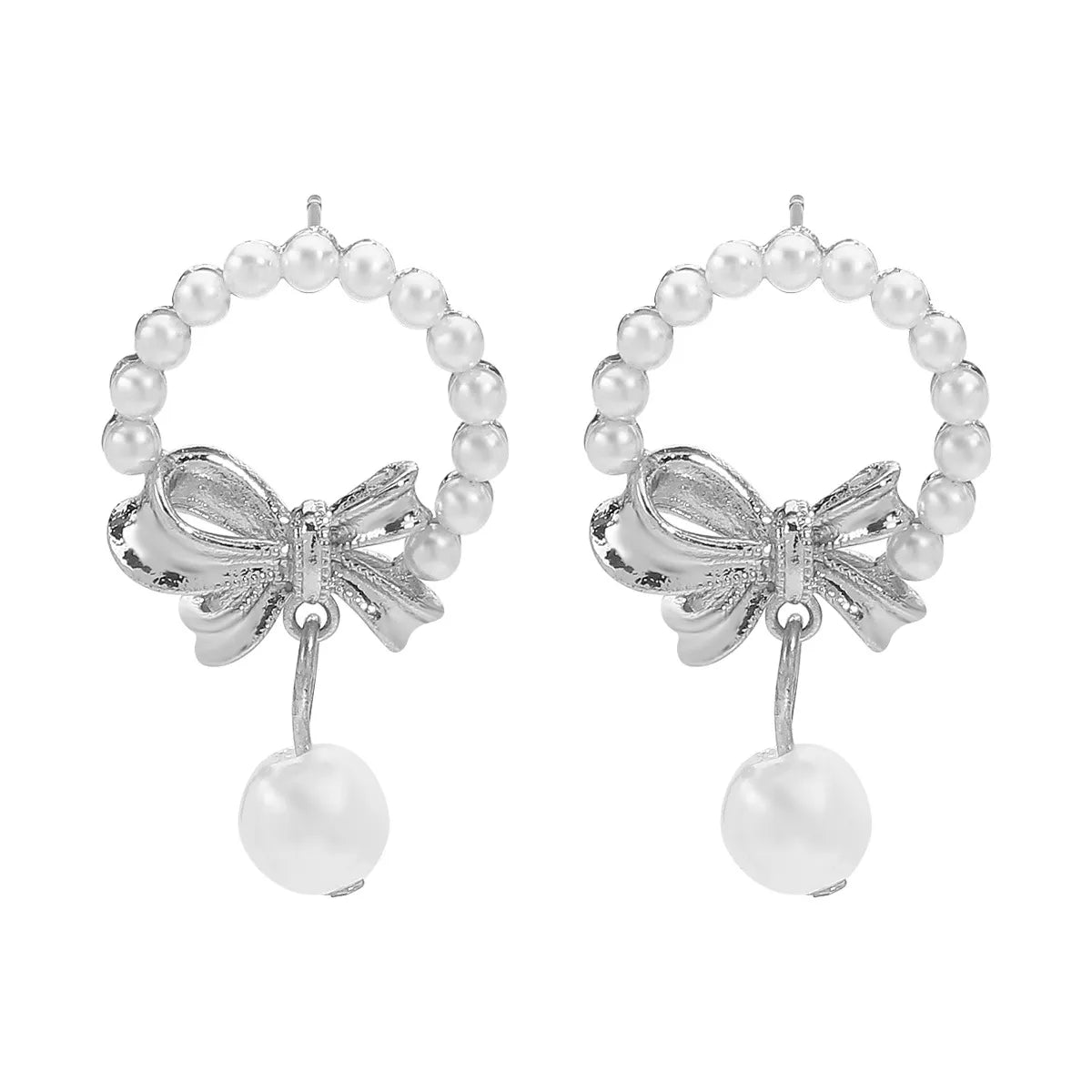 Bowknot Pearl Earrings and Pendant Necklace Jewelry Set