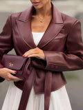 Belted Faux Leather Blazer
