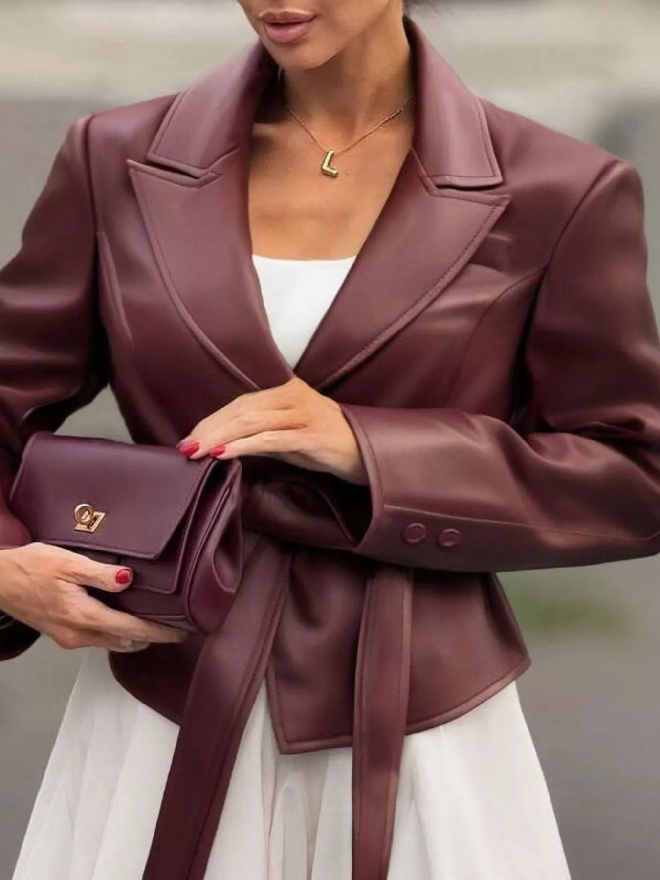 Belted Faux Leather Blazer