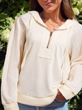 Solid Color Textured Sleeve Patchwork Half Zip Hoodie