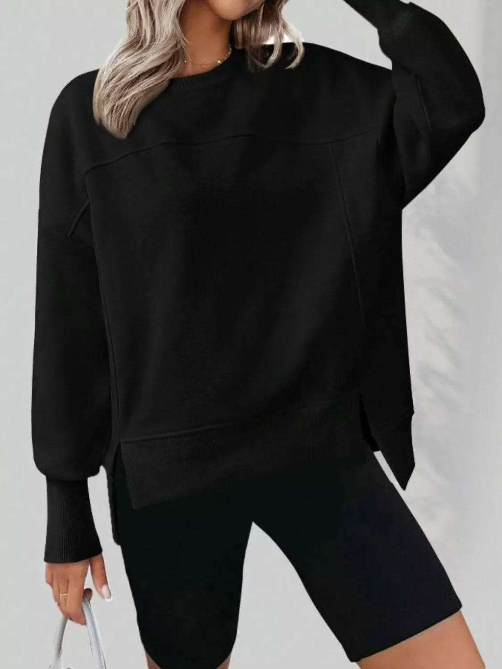 Casual Loose Side Slit Sweatshirt