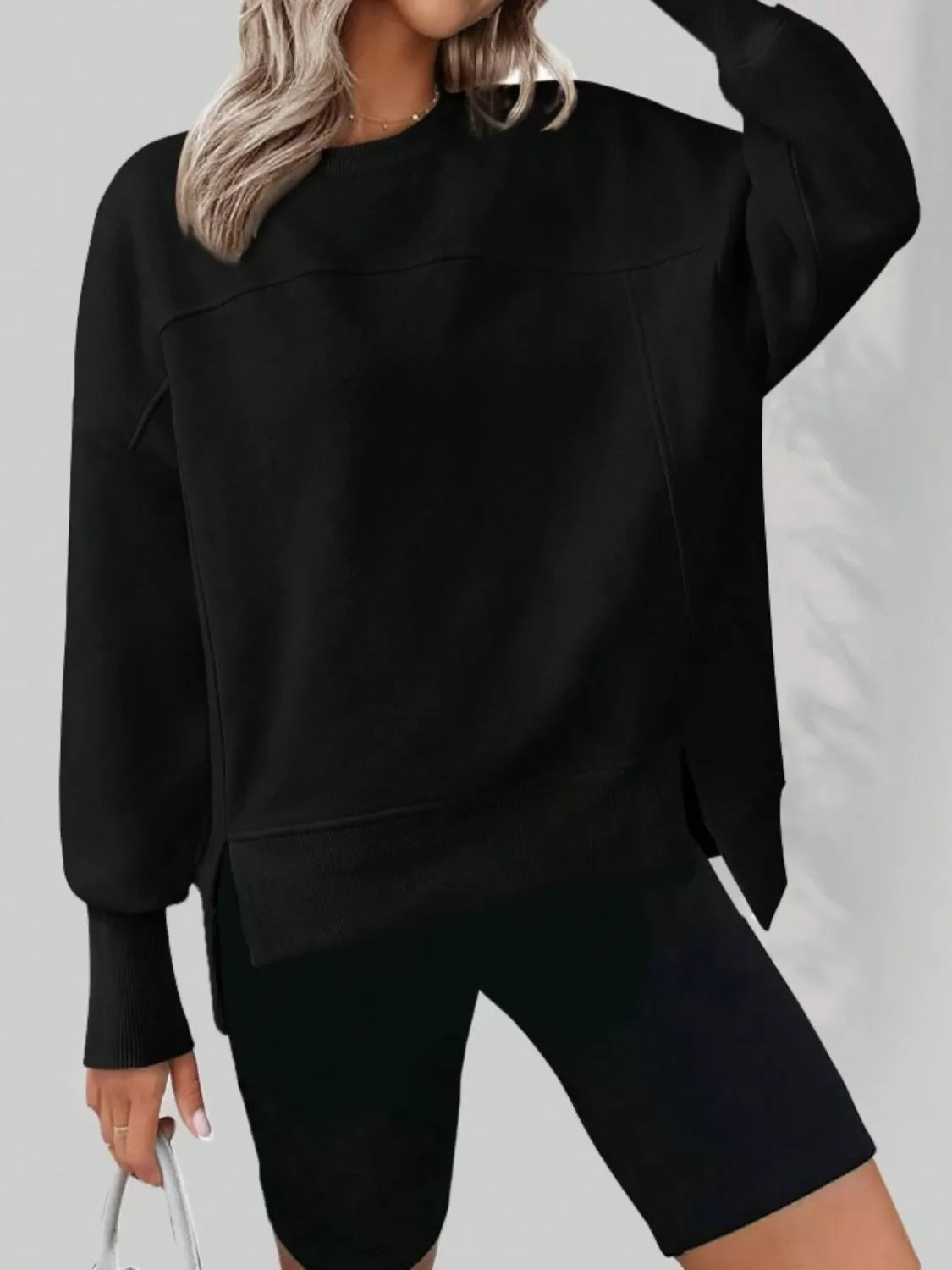 Casual Loose Side Slit Sweatshirt