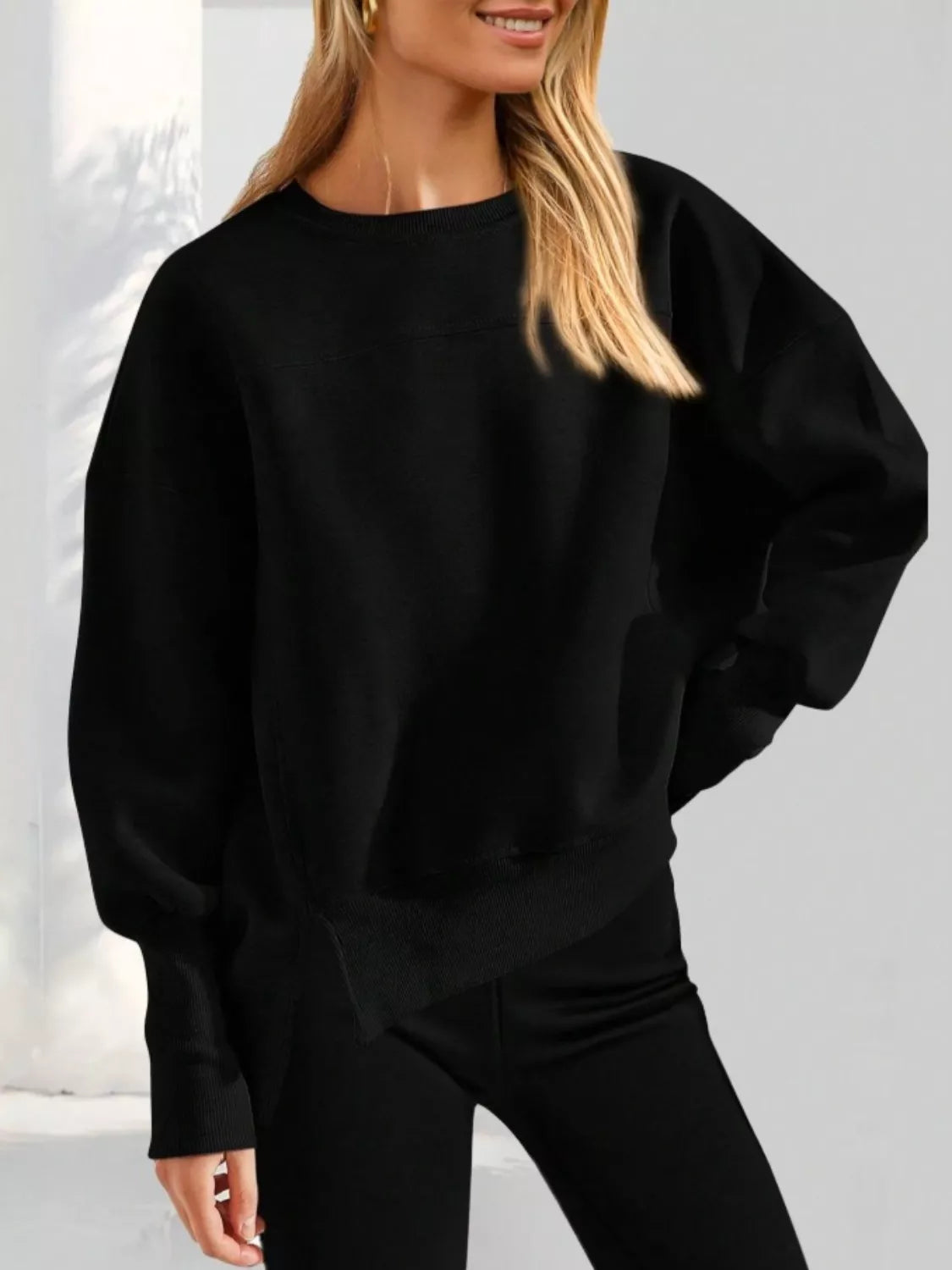 Casual Loose Side Slit Sweatshirt