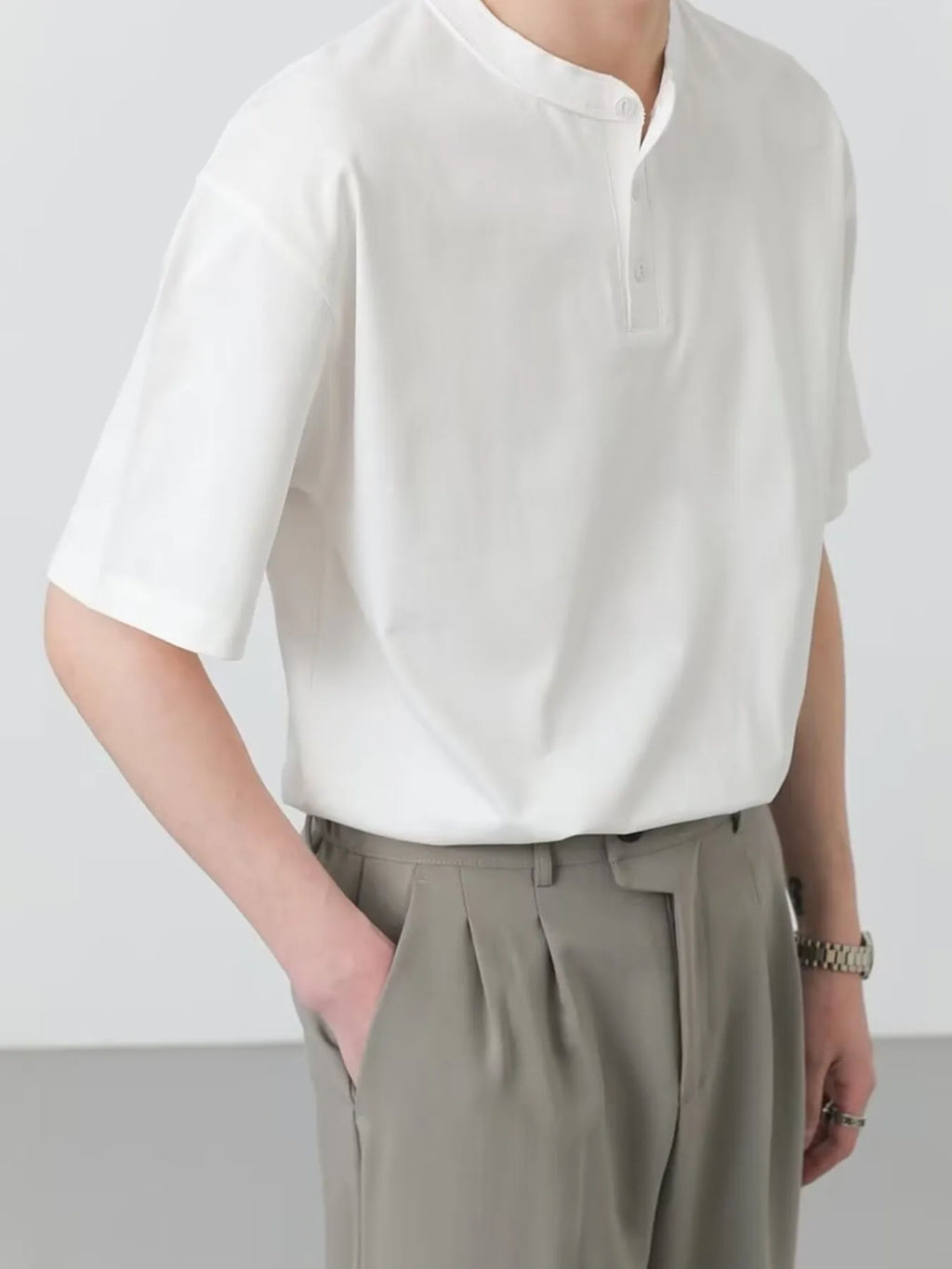 Men's Plus Size Minimalist Mandarin Collar Polo Shirt