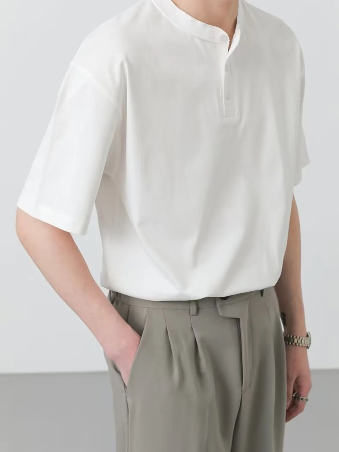 Men's Plus Size Minimalist Mandarin Collar Polo Shirt