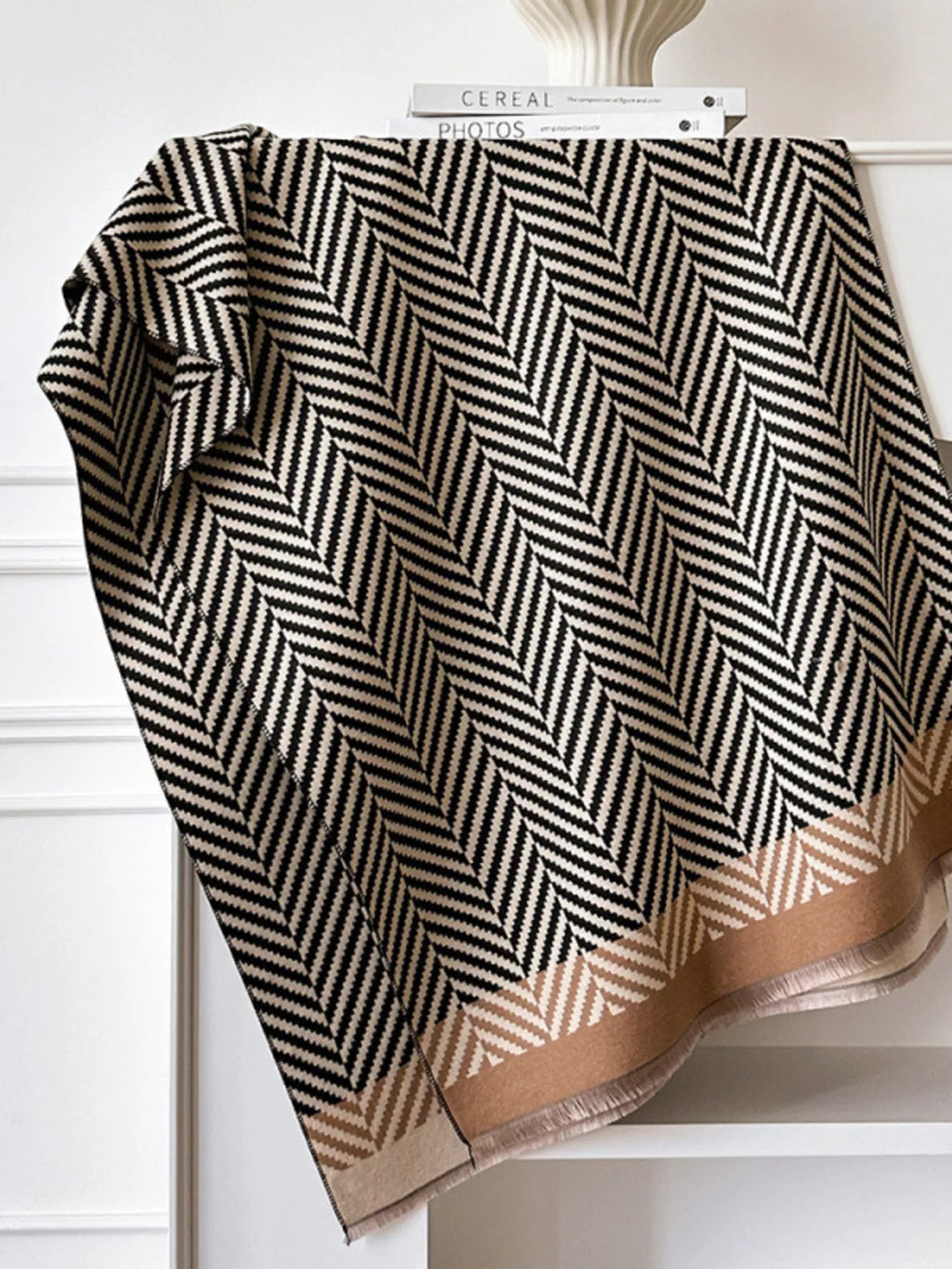 Chevron Pattern Raw Hem Scarf