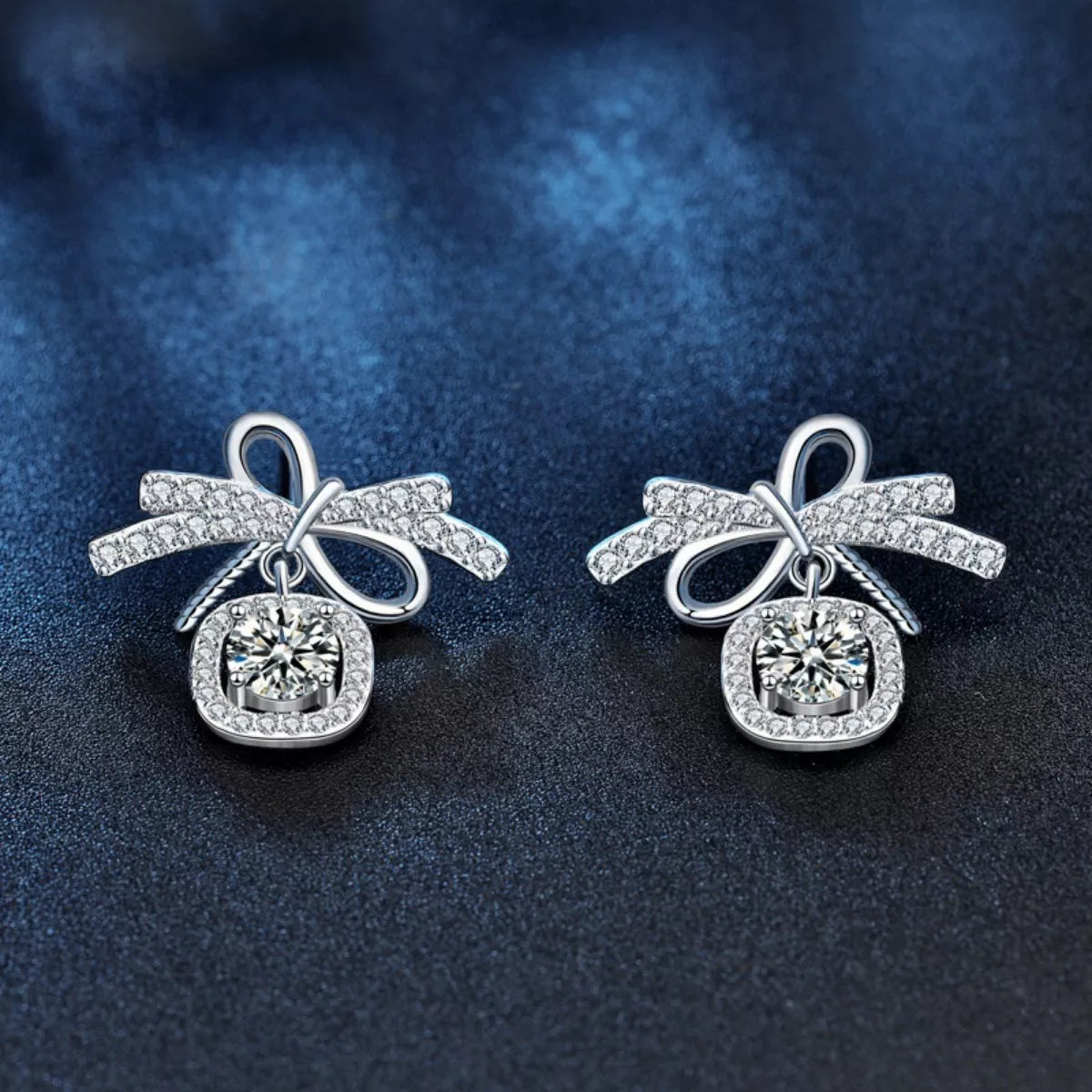 925 Sterling Silver Moissanite Bowknot Drop Earrings