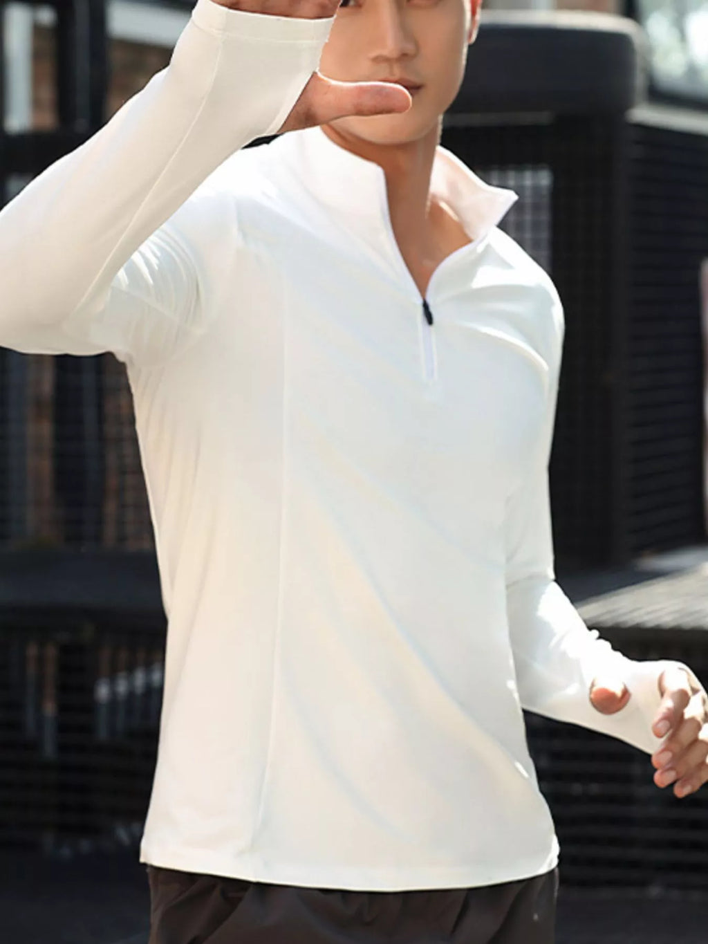 Men's Plus Size Quarter Zip Long Sleeve Active T-Shirt