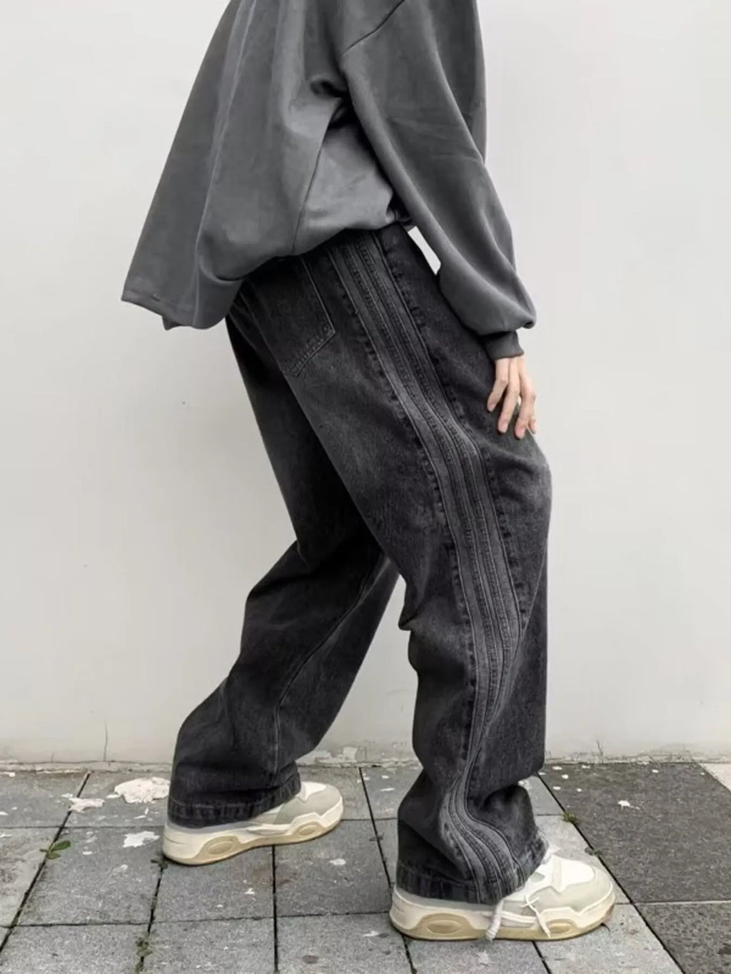 Men's Full Size Vintage Wash Wide Leg Jeans Plus Size