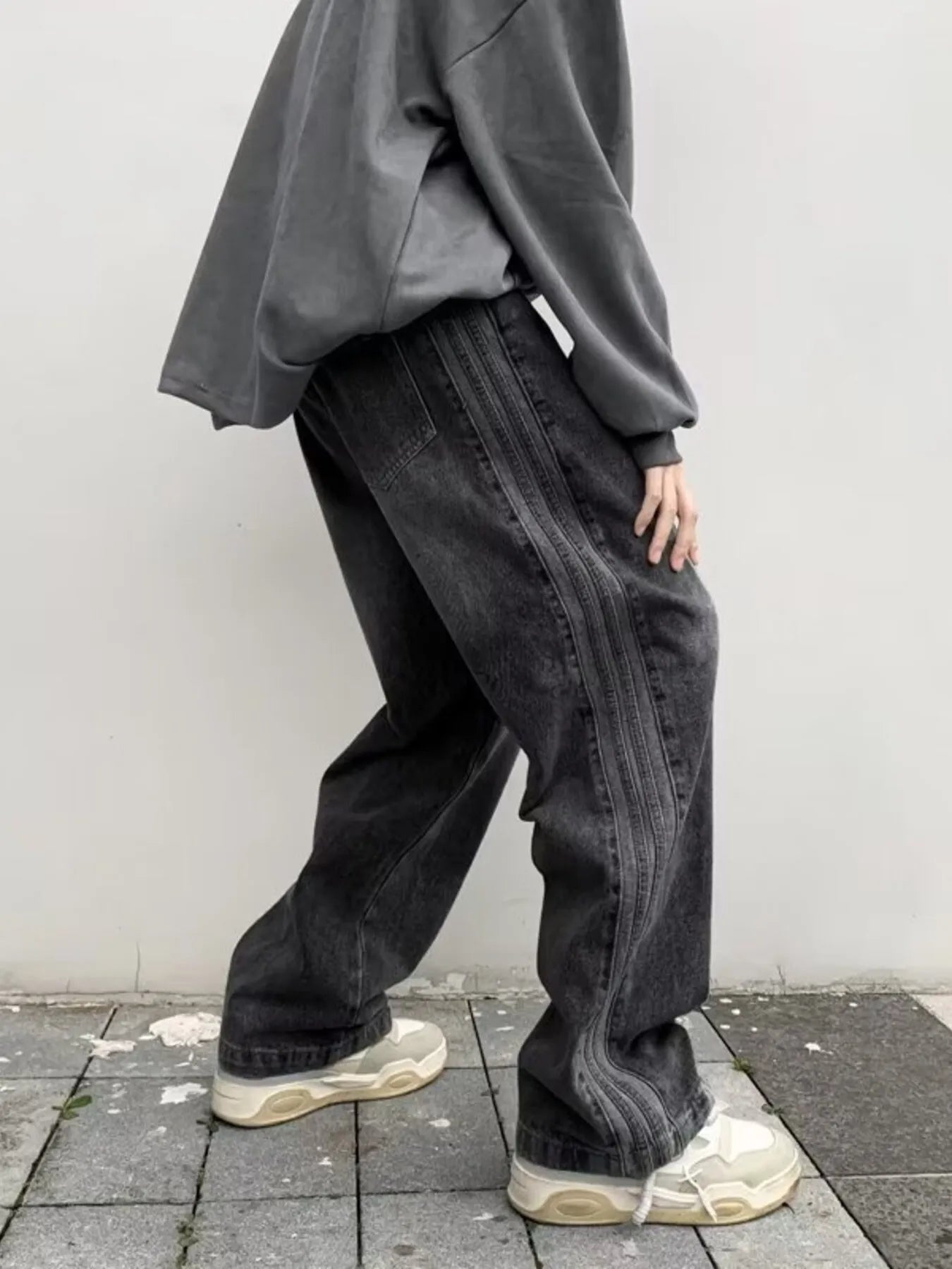 Men's Full Size Vintage Wash Wide Leg Jeans Plus Size