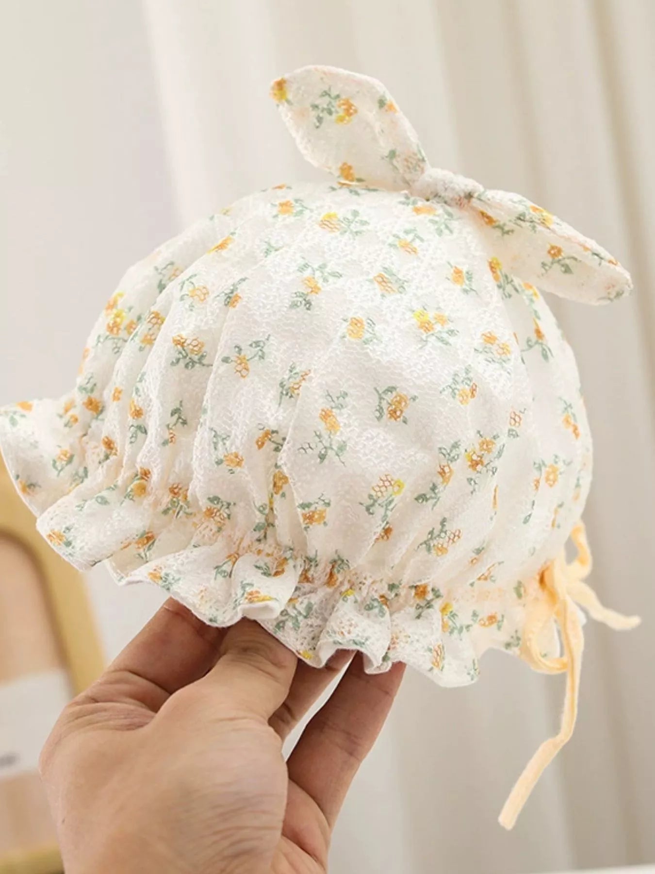 Children's Floral Print Bunny Ear Hat