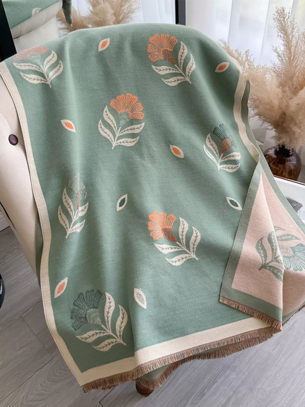 Printed Raw Hem Shawl
