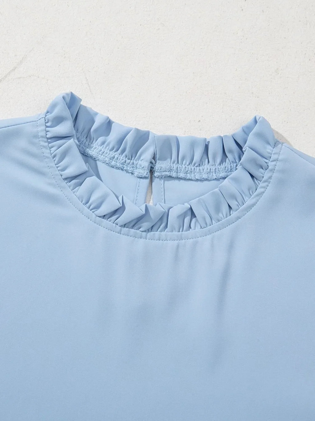 Frill Solid Round Neck Half Sleeve Blouse
