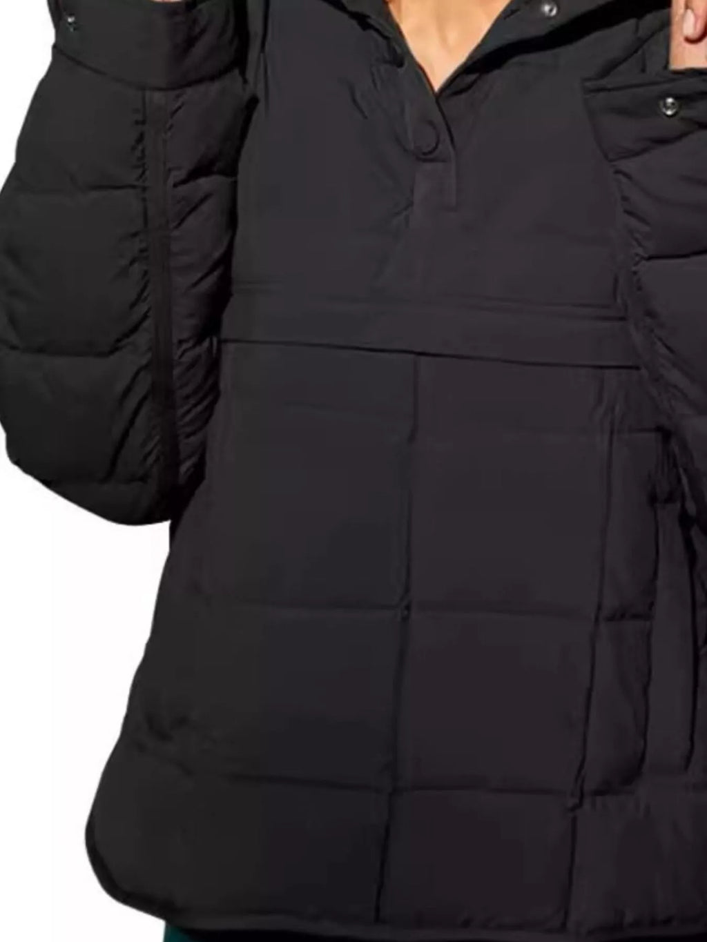 Full Size Quarter Snap Hooded Puffer Top Plus Size