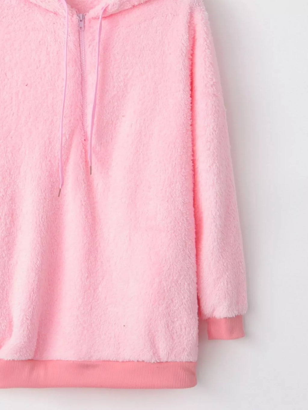 Full Size Half Zip Drawstring Fleece Hoodie Plus Size