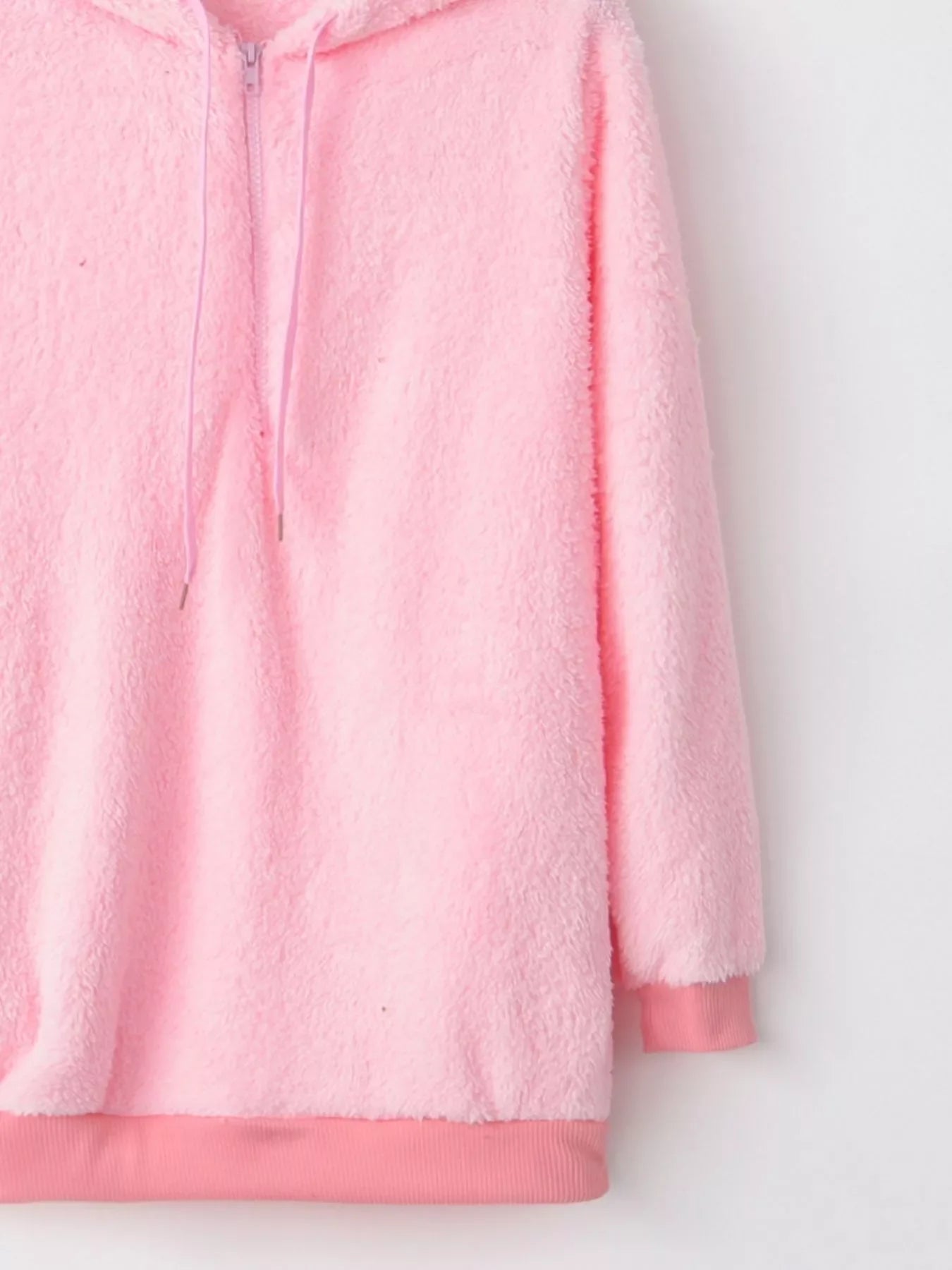Full Size Half Zip Drawstring Fleece Hoodie Plus Size