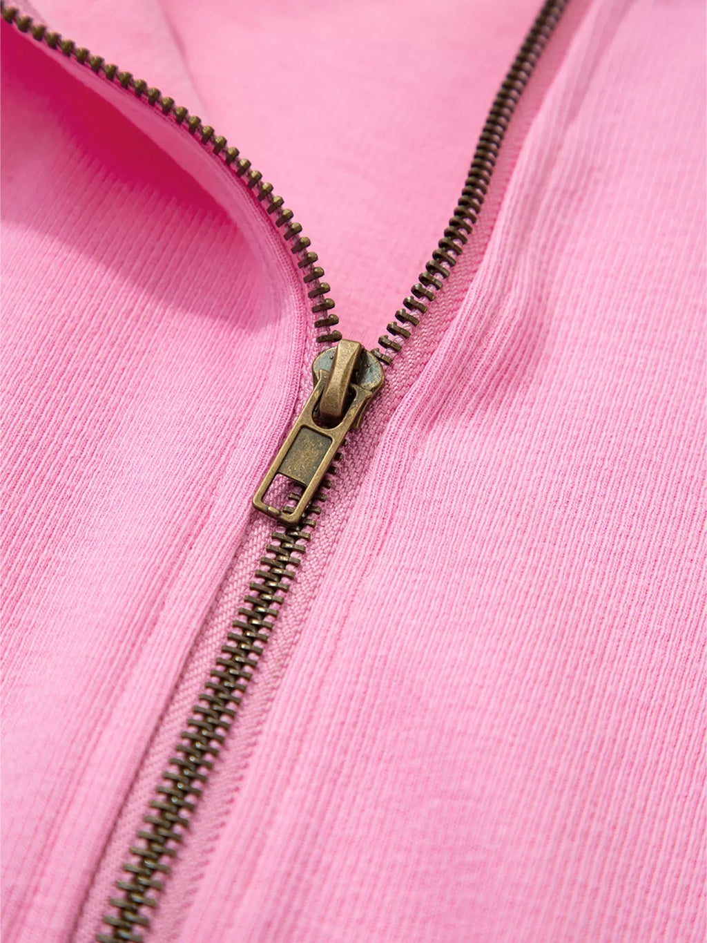 Solid Color Ribbed Zip Up Drawstring Hooded Jacket