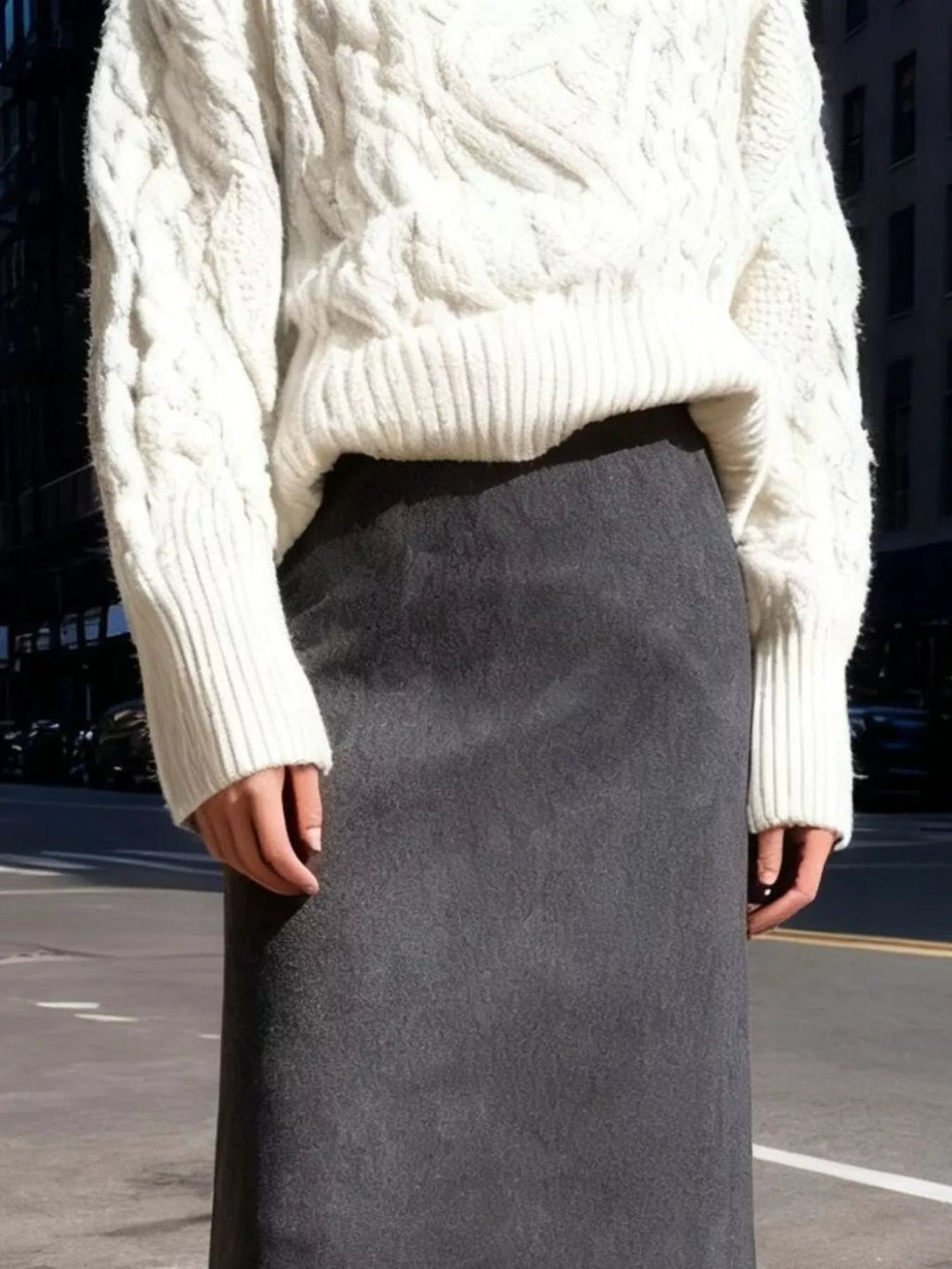 Suede Fringe Midi Skirt