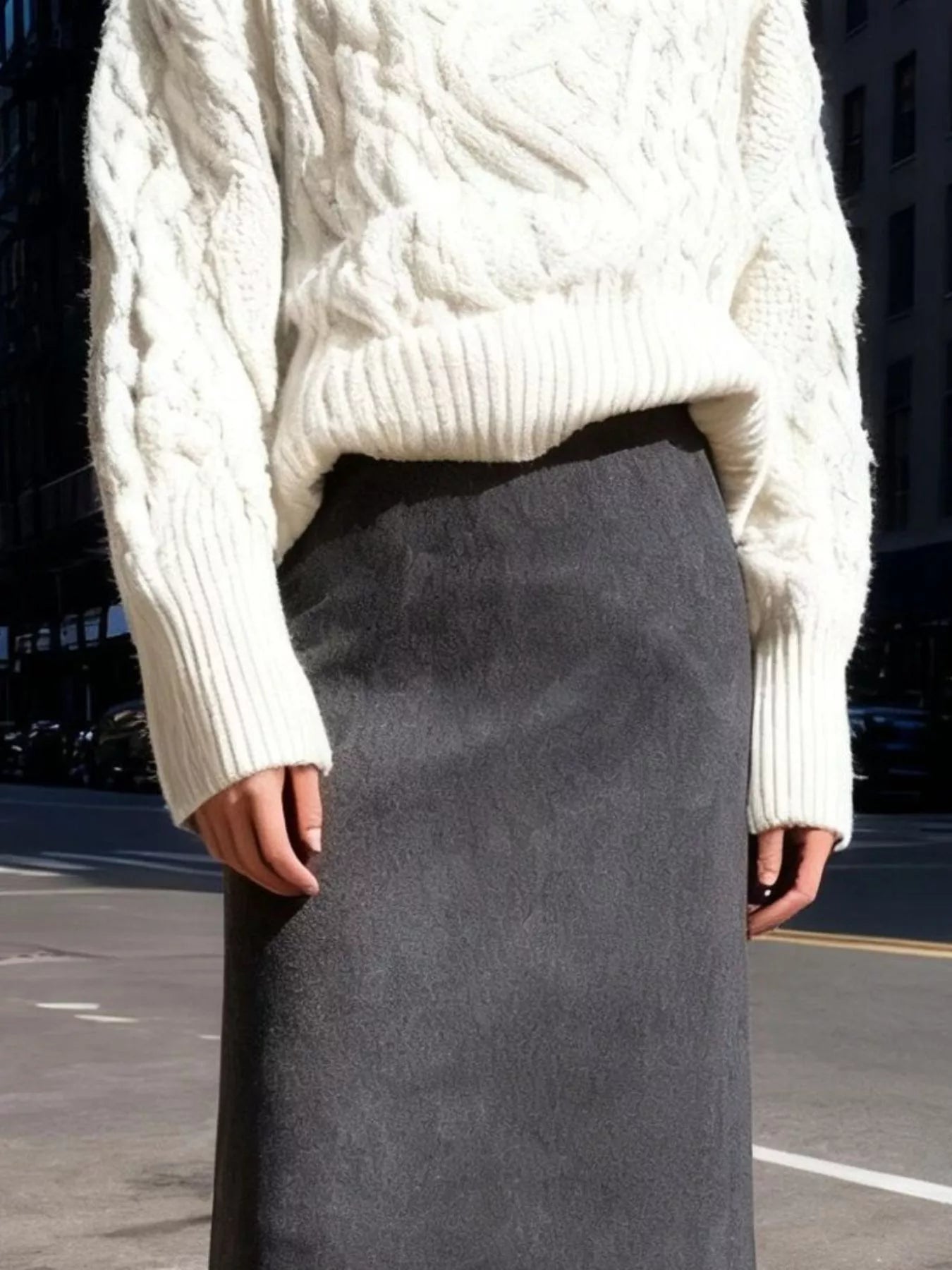 Suede Fringe Midi Skirt