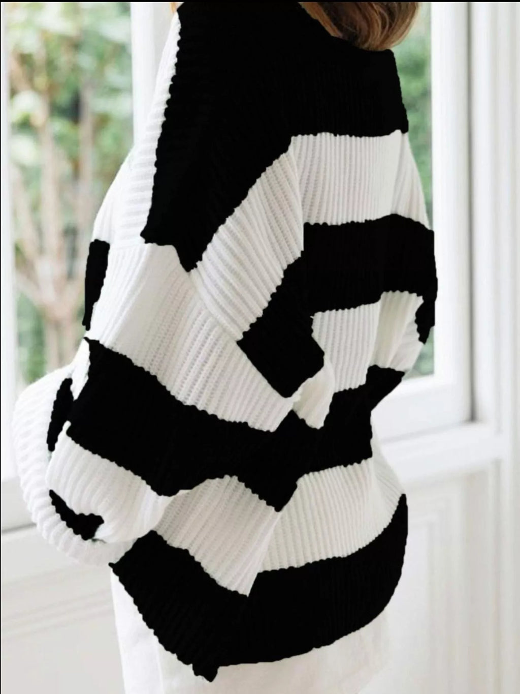 Full Size Contrast Striped Round Neck Sweater Plus Size