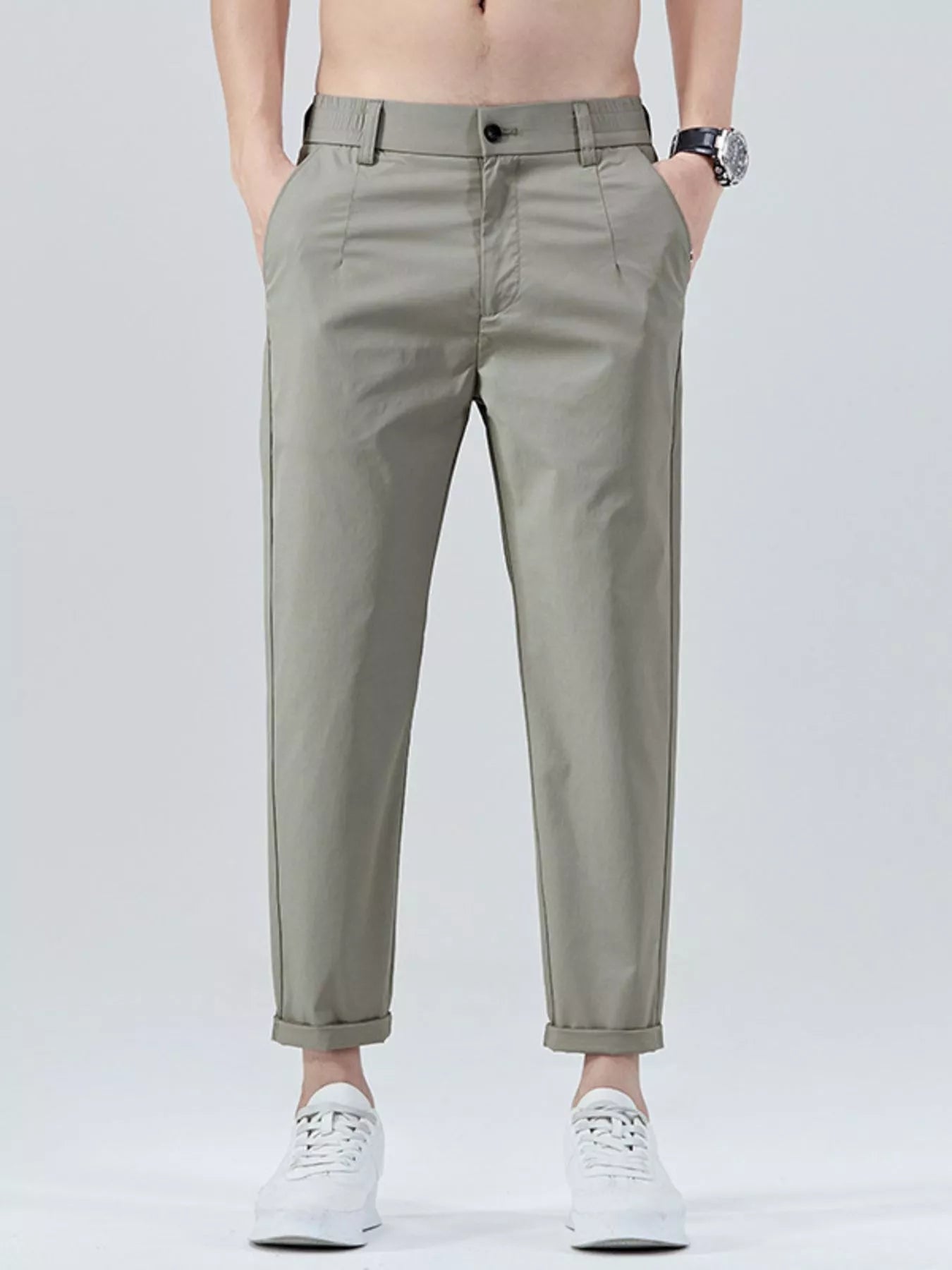 Men's Casual Straight-Leg Cropped Pants