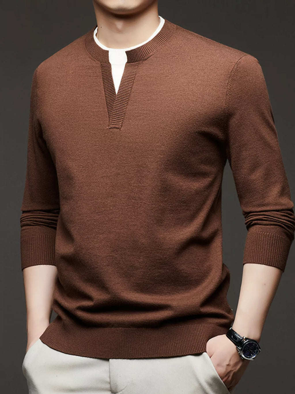 Men's Plus Size Two-Tone Long Sleeve Knit Top