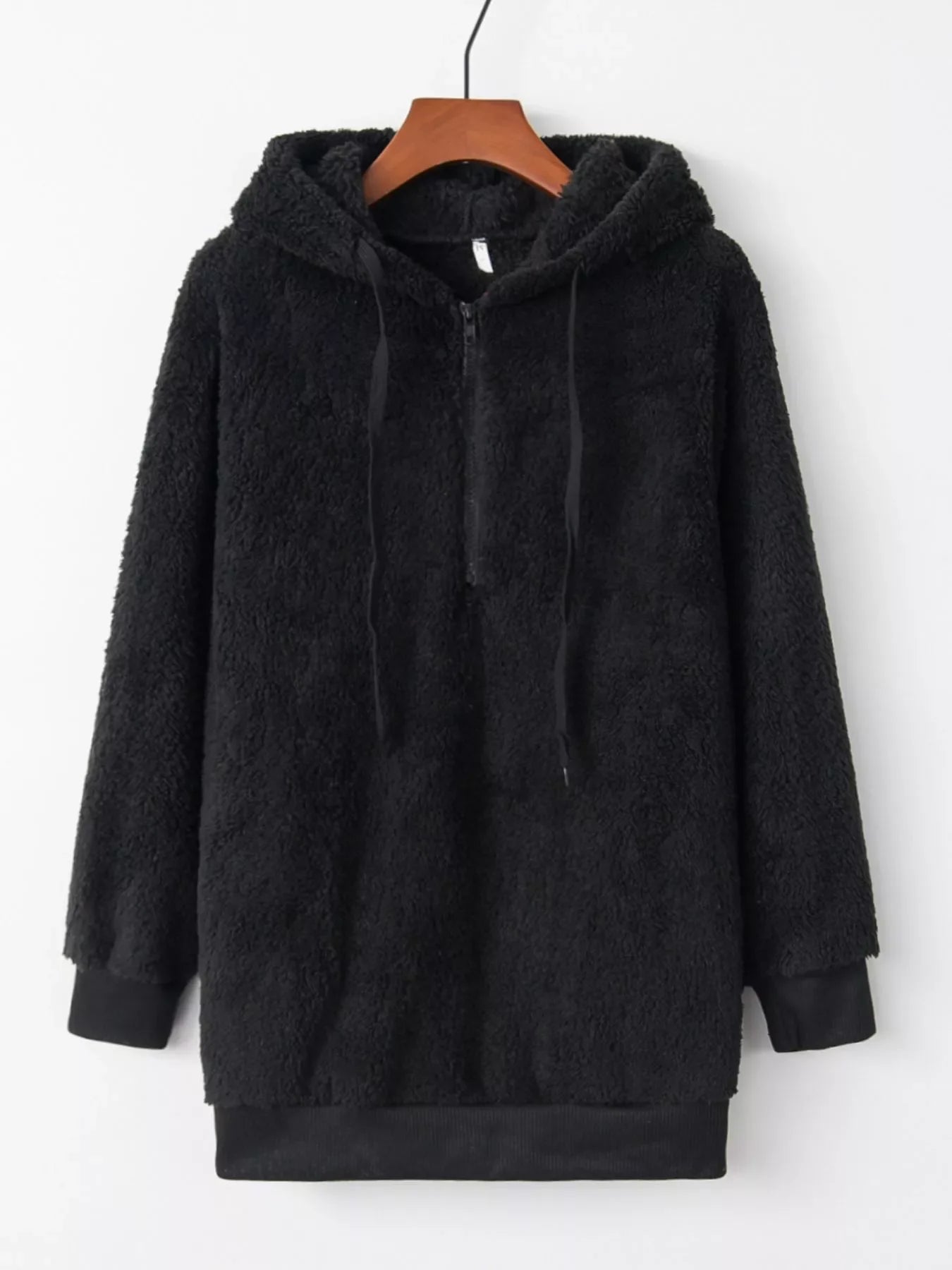 Full Size Half Zip Drawstring Fleece Hoodie Plus Size