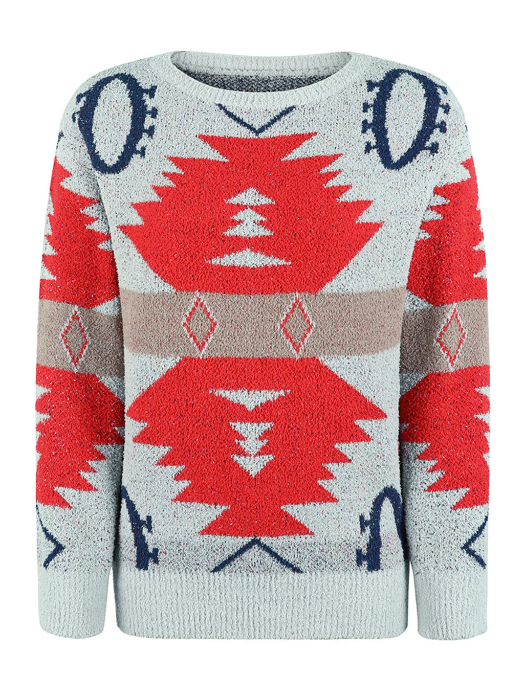 Geometric Round Neck Long Sleeve Sweater