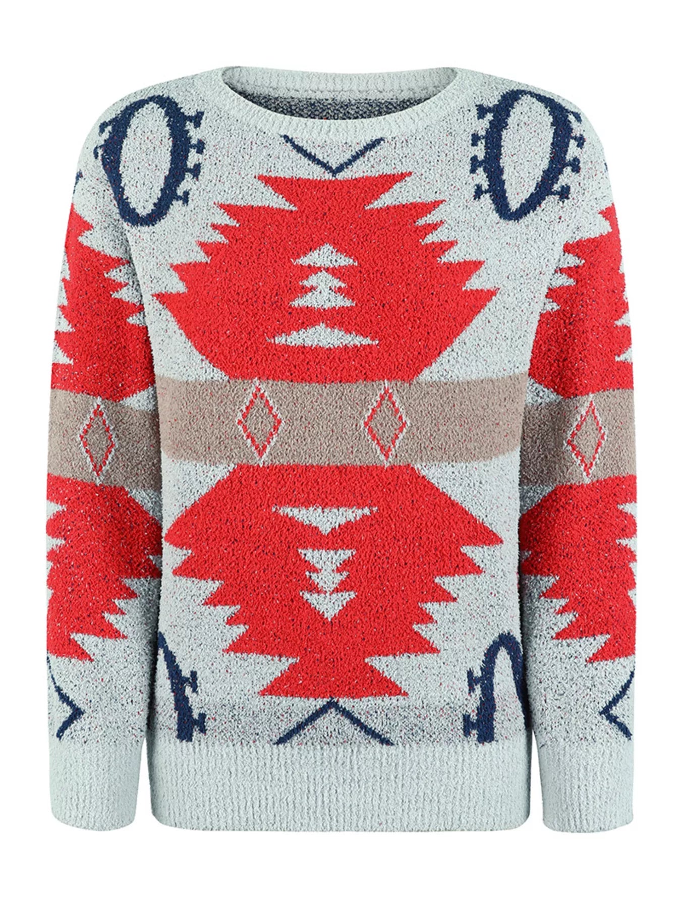 Geometric Round Neck Long Sleeve Sweater