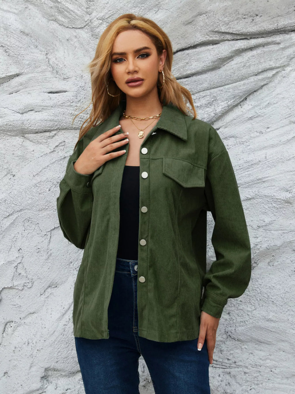 Casual Corduroy Button-Down Jacket