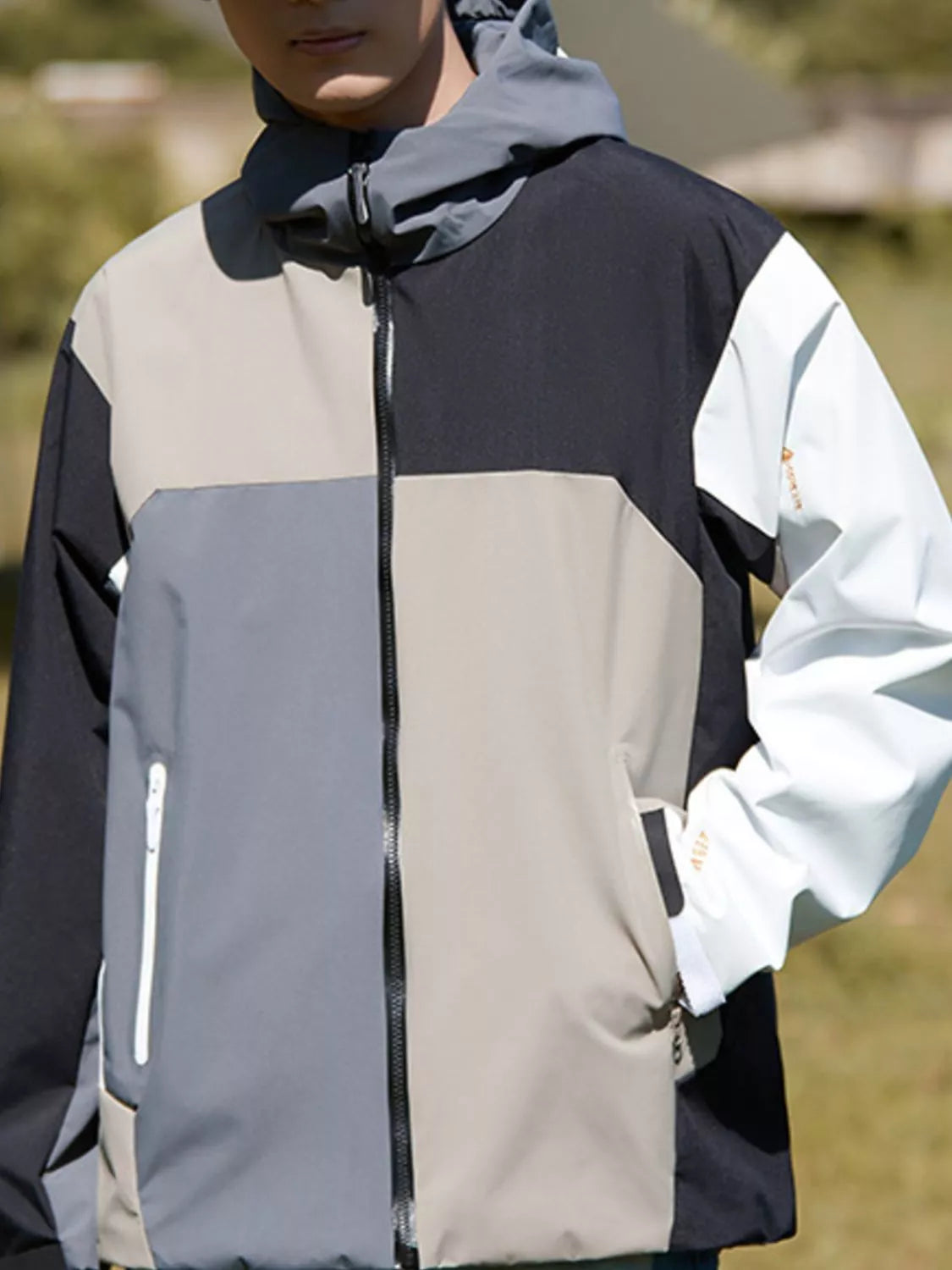 Men's Full Size Color Block Windproof Hooded Jacket Plus Size