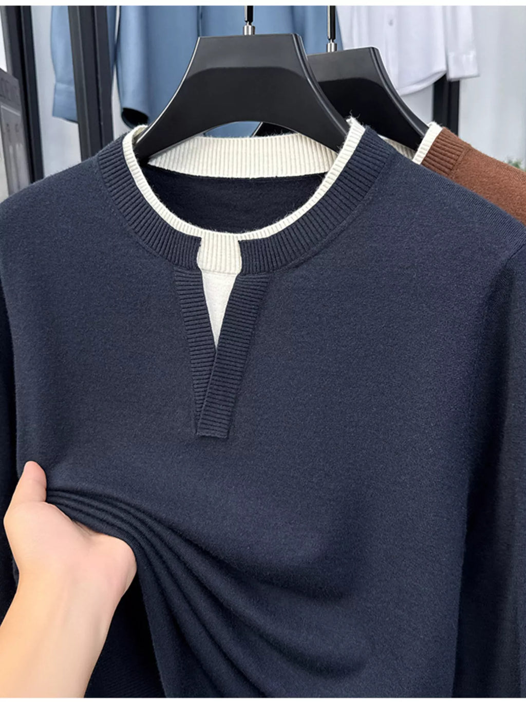 Men's Plus Size Two-Tone Long Sleeve Knit Top