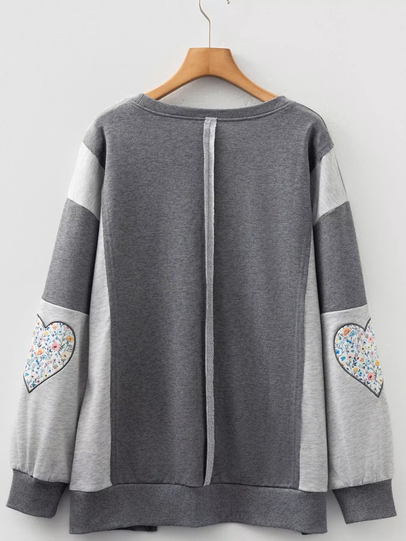 LOVE Graphic Exposed Seam Patchwork Uneven Hem Chic Sweatshirt