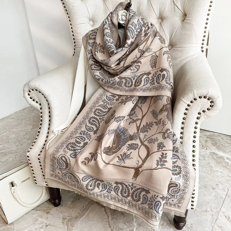 Printed Raw Hem Scarf