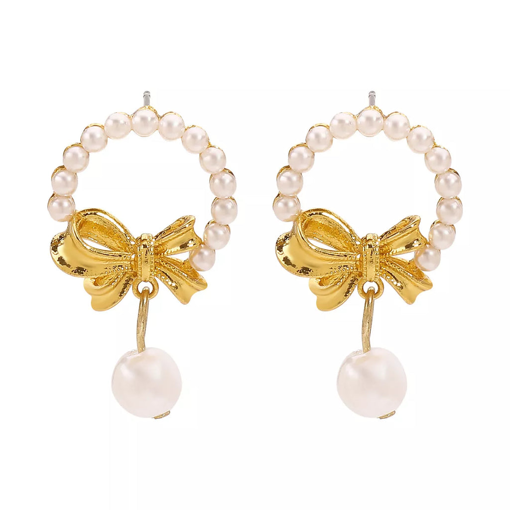Bowknot Pearl Earrings and Pendant Necklace Jewelry Set