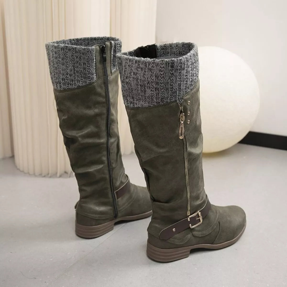 Knee High Slouch Boots with Knit Cuff