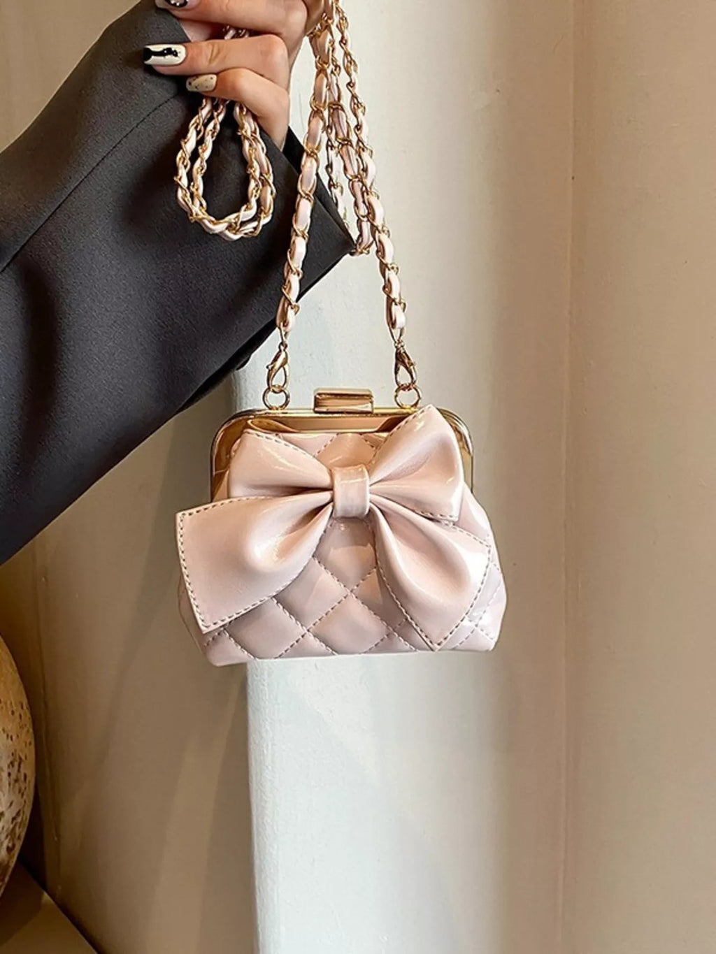 Bow Decor Quilted Crossbody Bag